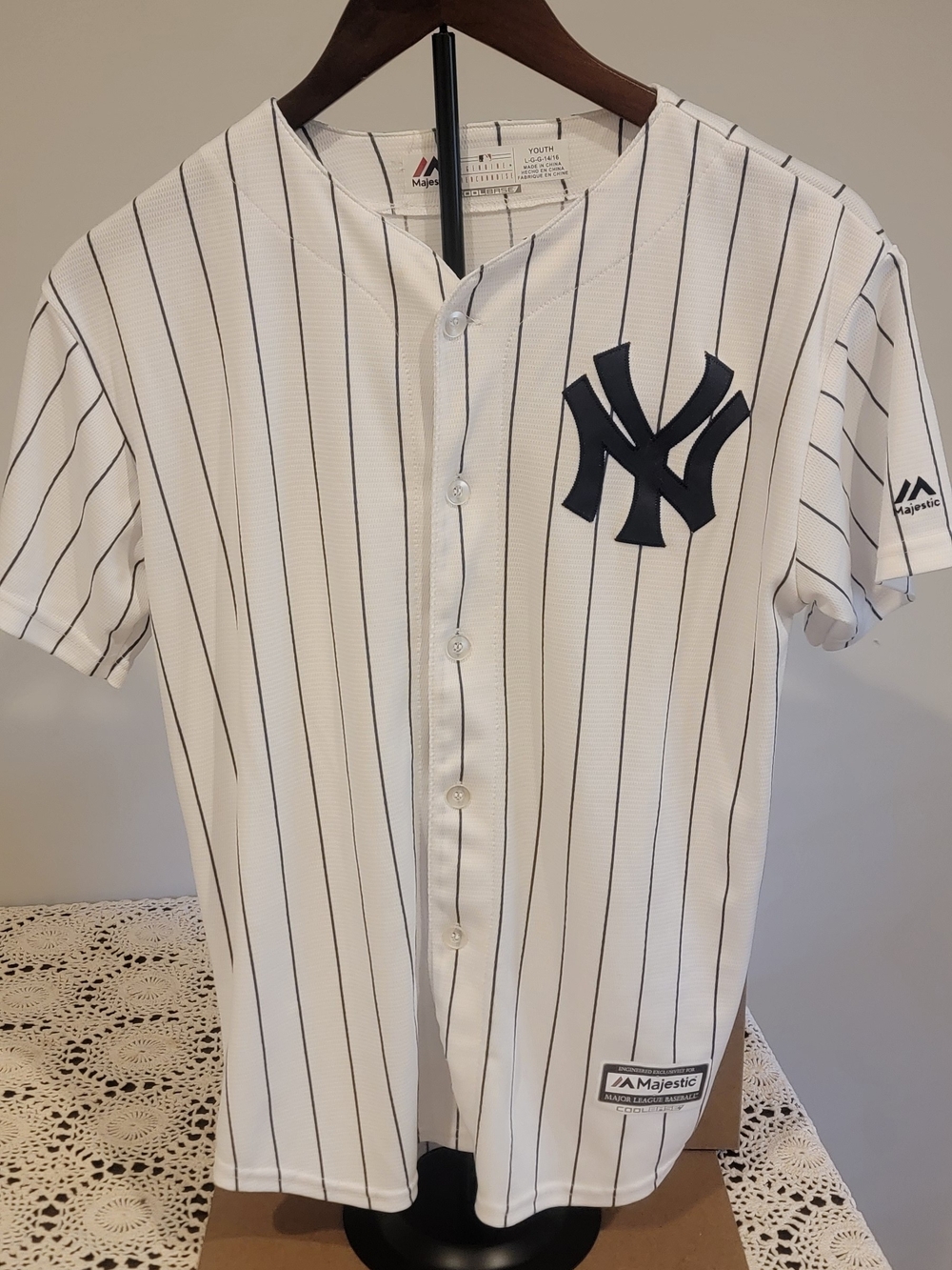 Majestic New York Yankees White with Navy Pinstripe Baseball Jersey YOUTH